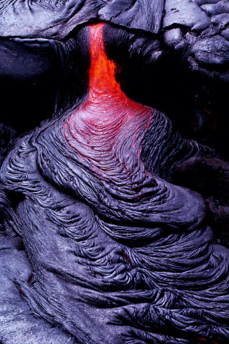 Lava quickly forms a thin crust, but is still glowing hot underneath!