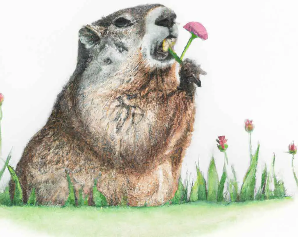 groundhog Eating Flower