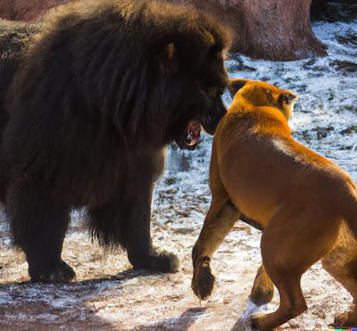 Bear fighting lion