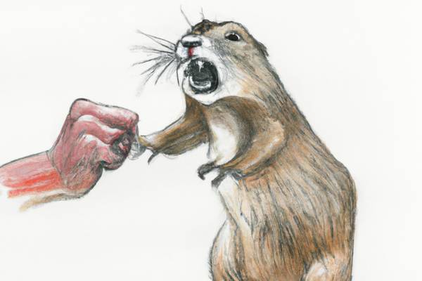 hand teasing a threatening groundhog