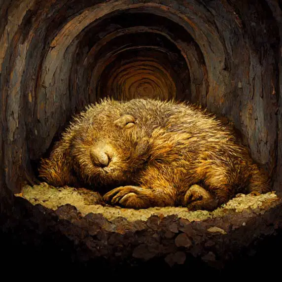 Groundhog sleeping underground